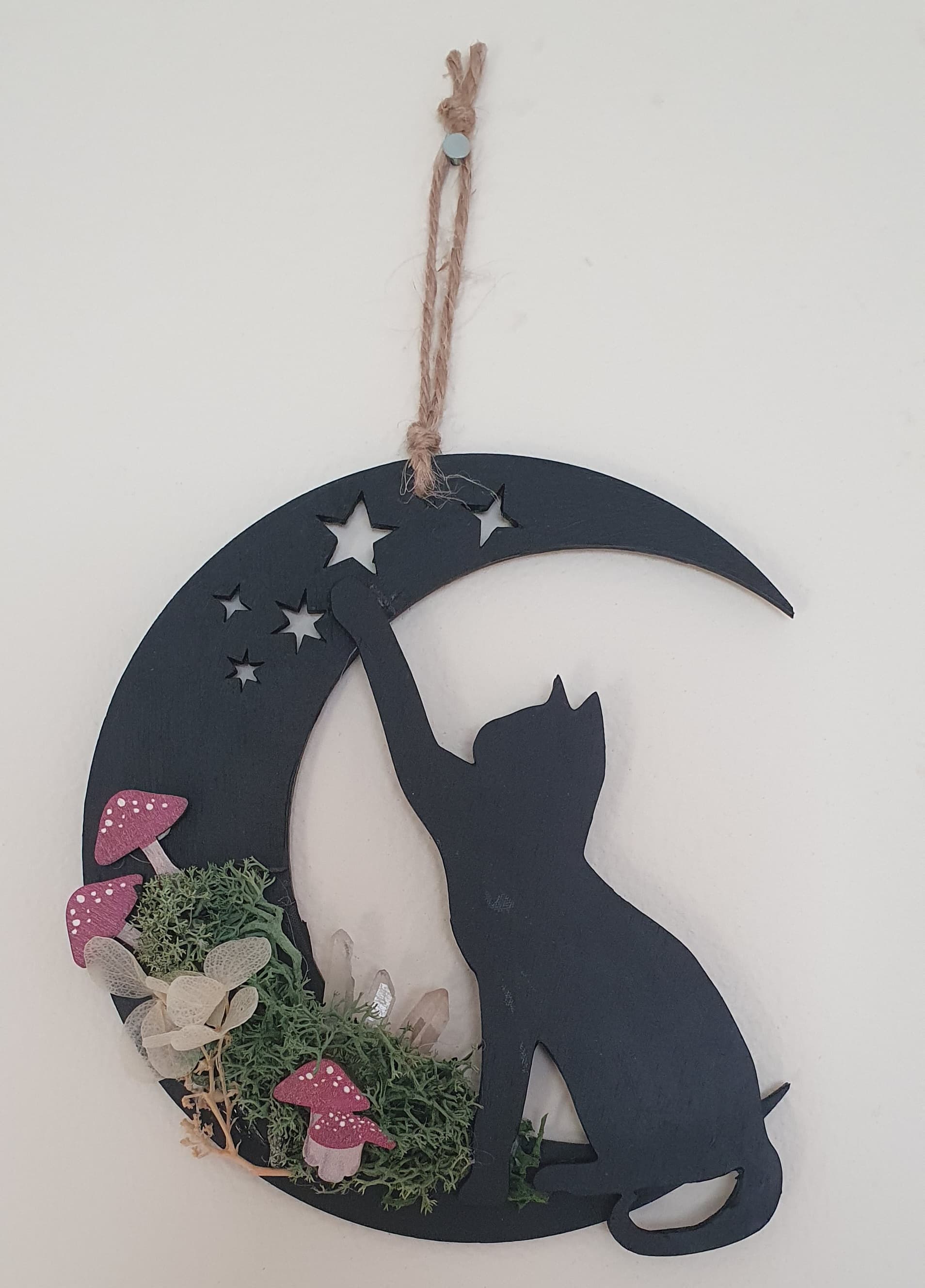 "Cat Crescent Moon Mini Wall Hanging"