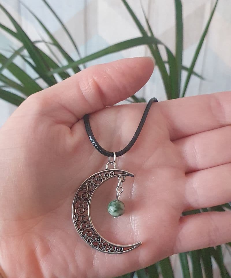 Green Spot Crescent Moon Necklace