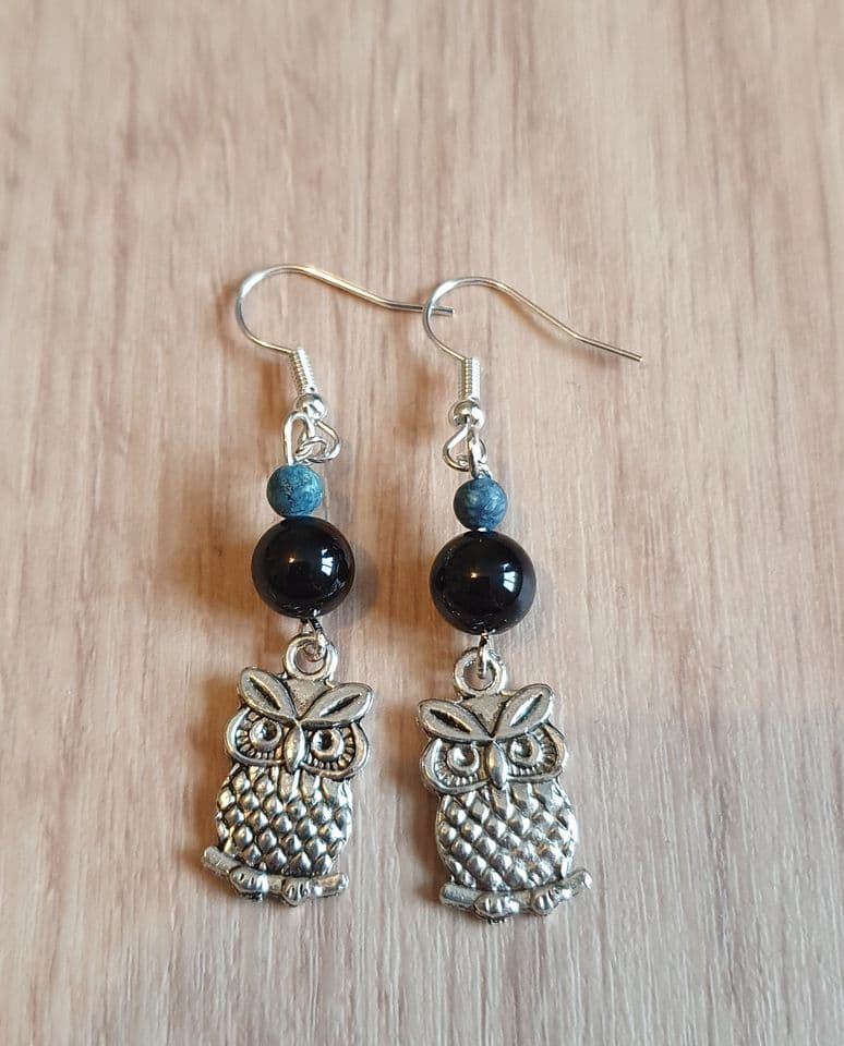 Black Onyx Owl Earrings